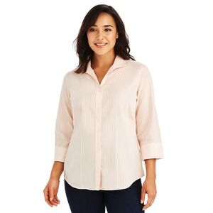 Chico’s No Iron pink & white striped button down shirt size 0